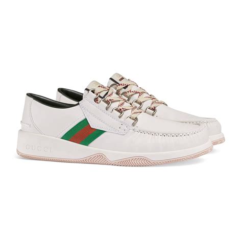 gucci leather lace up shoe with web